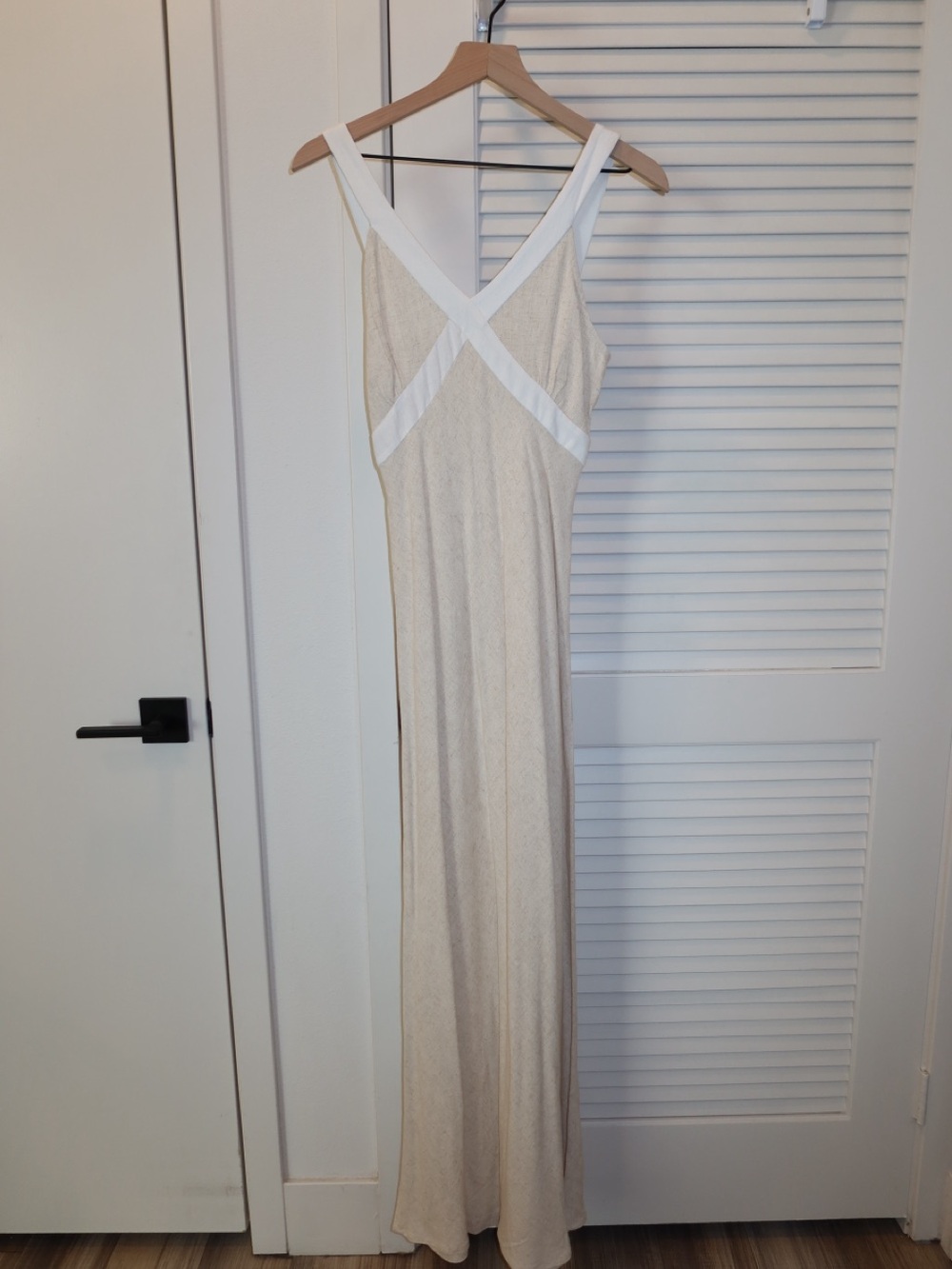 Cream Maxi Slip Dress with White Trim